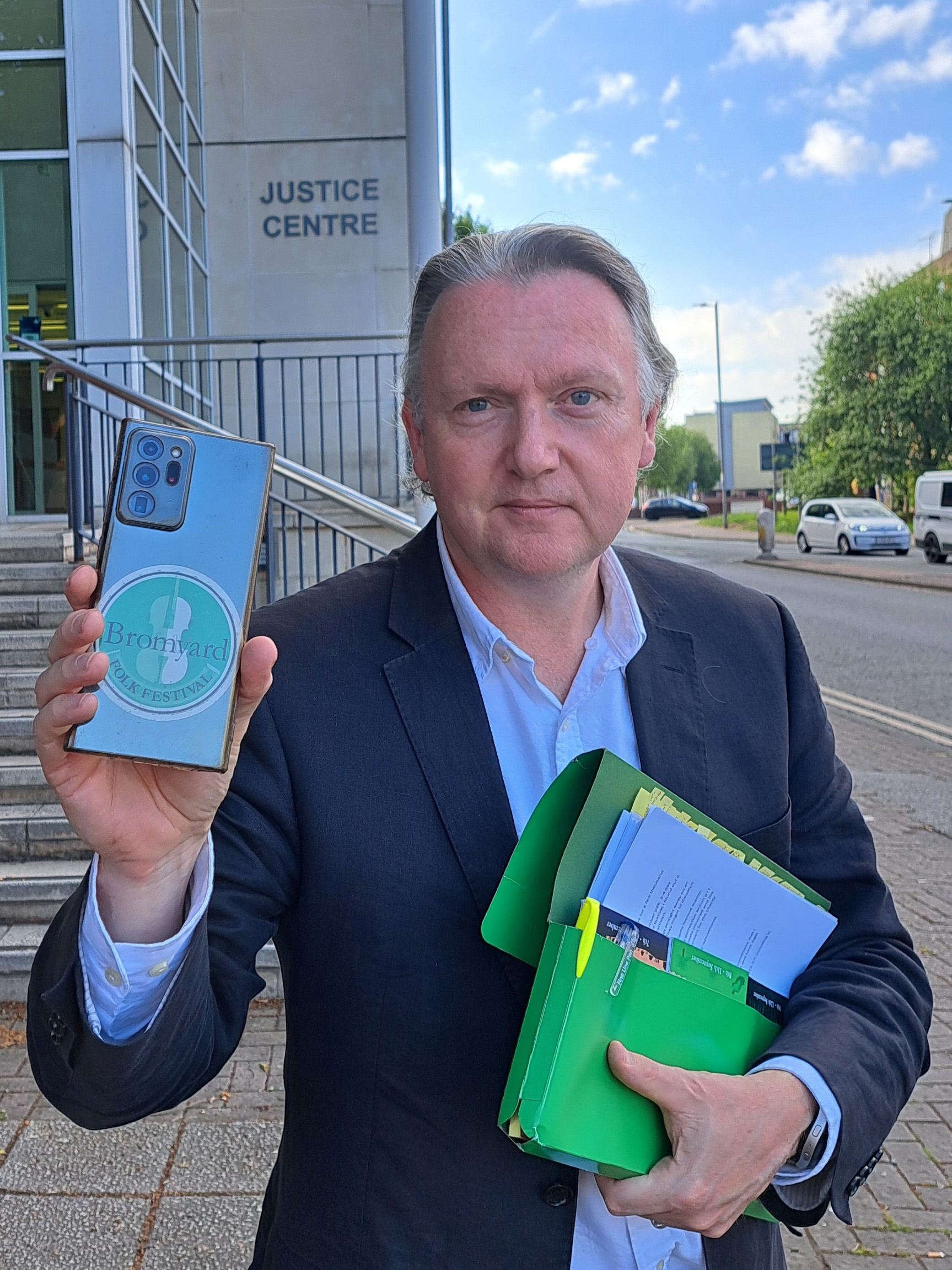 Sam Gething-Lewis from Bromyard Folk Festival outside Hereford Justice Centre